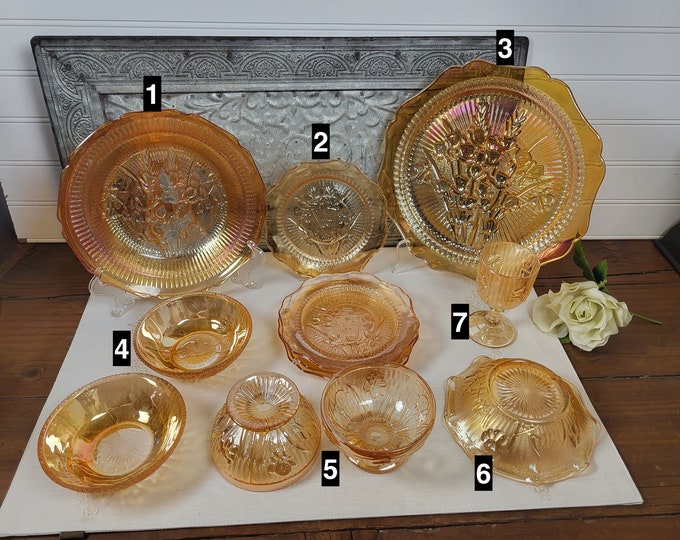 Marigold Glass Iris Iridescent by Jeannette- Multiple Pieces to choose From