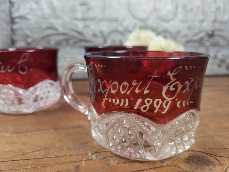 3 Cups EAPG Souvenir Glass Ruby Flash Ruby Stain 1898-1905 - Etsy
