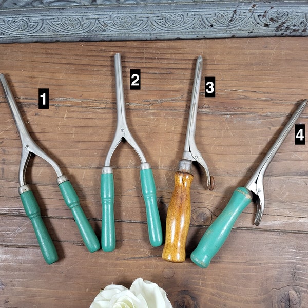 Vintage Beauty Shop Curling Irons with Wooden Handles - 4 to choose from