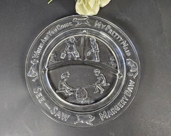 See Saw Margery Daw Clear Glass Childrens Nursery Rhyme Divided Plate