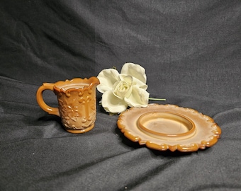 EAPG Chocolate Glass Toy Creamer and Butter Plate | Sultan Toy by National Glass Co. | As Found