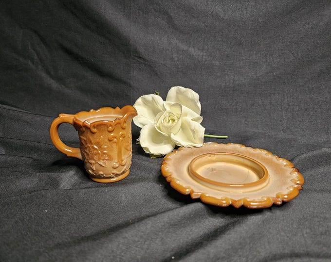 EAPG Chocolate Glass Toy Creamer and Butter Plate | Sultan Toy by National Glass Co. | As Found