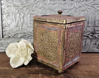 Antique Footed Brass Tin Lined Cigar Box