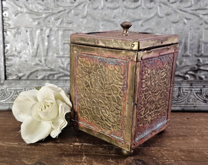 Antique Footed Brass Tin Lined Cigar Box