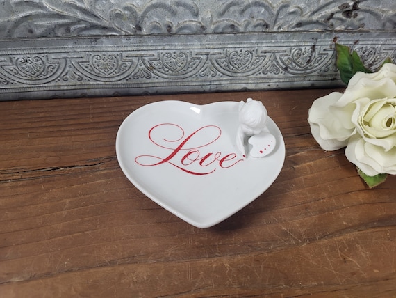 Avon 1984 ‘With Love’ Heart Trinket Dish with Cup… - image 1