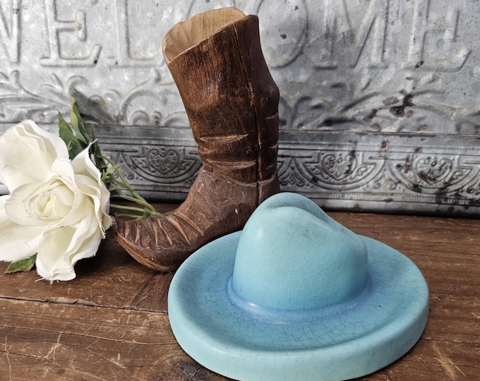 HTF Vintage Van Briggle Cowboy Hat in Turquoise Hues - Crazing on Piece