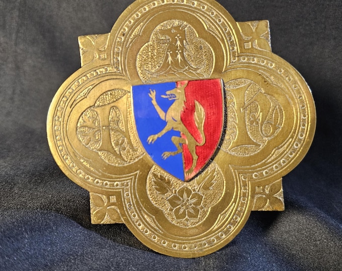 Victorian 4” Curtain Holdback | 19th-century Gothic Revival Quatrefoil Cast Brass and Enamel Tie Back