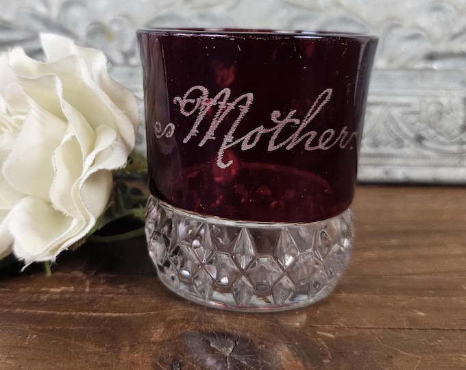 1903 EAPG Ruby Stain Mother Souvenir Glass | Corona/Sunken Honeycomb - McKee and Bros. Works