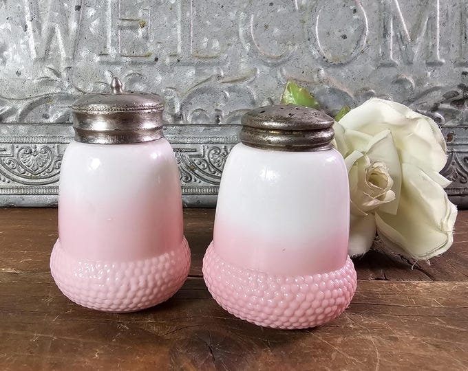 EAPG Buckeye Glass No. 545 Rose Blush Acorn Salt and Pepper Shakers | Victorian Peachblow