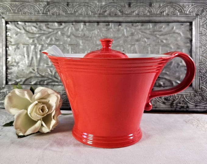 1940s Hall China Melody Chinese Red and White Teapot