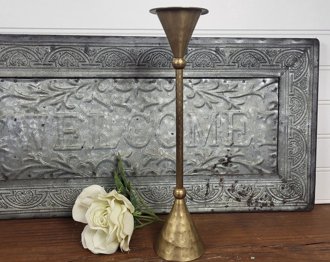 Vintage Brass Candle Holder - Post Modern French Design - 10.5” Tall