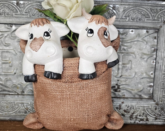 Vintage Ceramic Spotted Cows Wall Art - Farmhouse Decoration - Rustic Barn Style