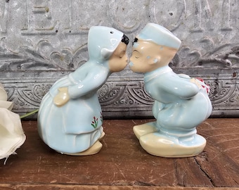 Japanese Kissing Dutch Boy and Girl Salt and Pepper Shakers | Retro Kitschy Kitchen