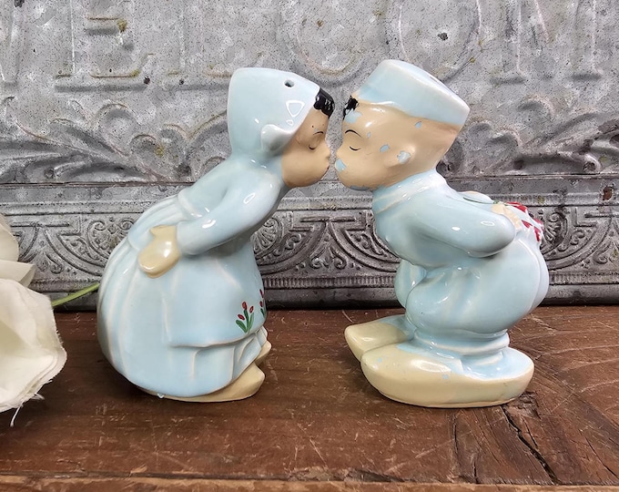 Japanese Kissing Dutch Boy and Girl Salt and Pepper Shakers | Retro Kitschy Kitchen