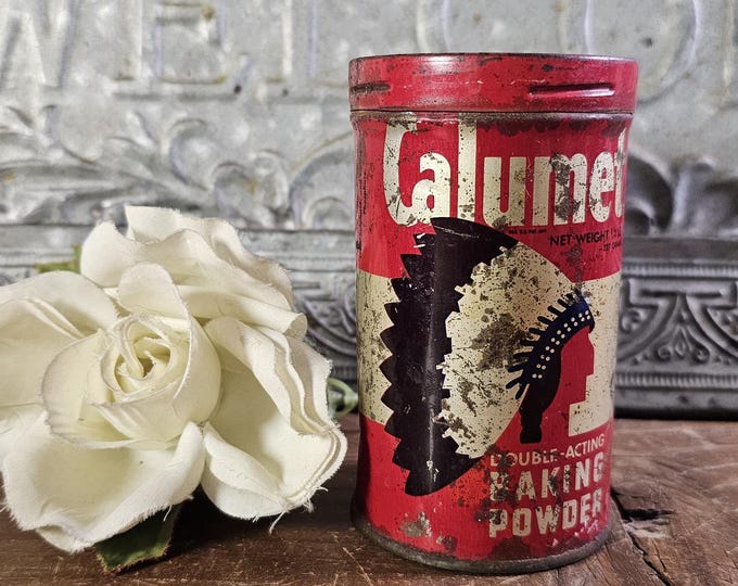 1940s-50s Calumet Double-acting Baking Powder Metal Lithographed Tin