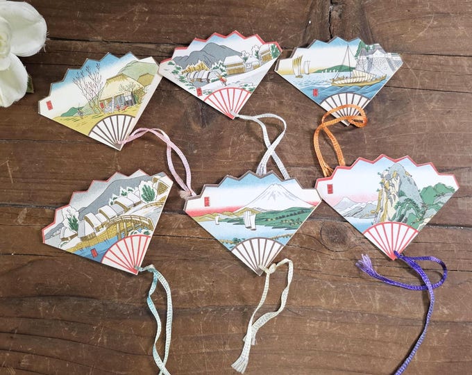 Vintage Fancy Japanese Fan-shaped Bridge Tally Cards | Set of 6 | Family Game Night