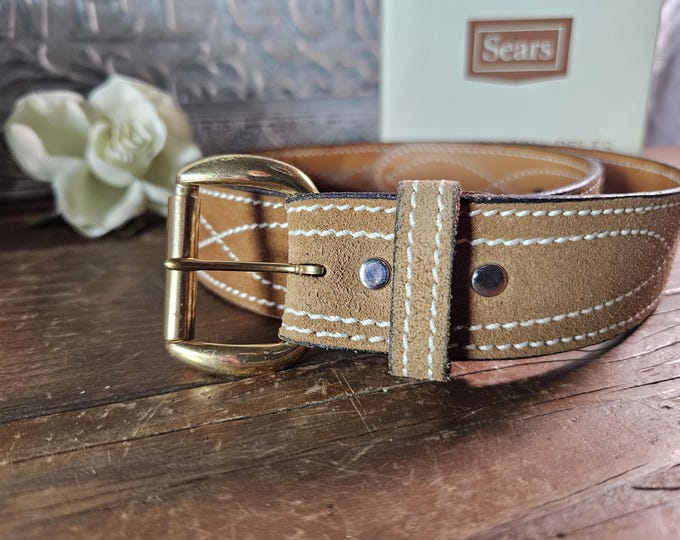MCM Sears Fine Western Tan Leather 28” Belt in Original Box