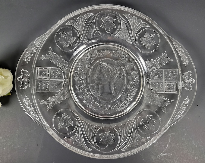 1887 EAPG Queen Victoria Golden Jubilee Commemorative Pressed Glass Platter - The Nova Scotia Glass Company
