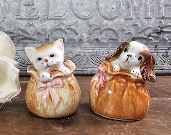 MCM Japanese-style Kitten and Puppy Salt and Pepper Shakers  | Retro Kitschy Kitchen