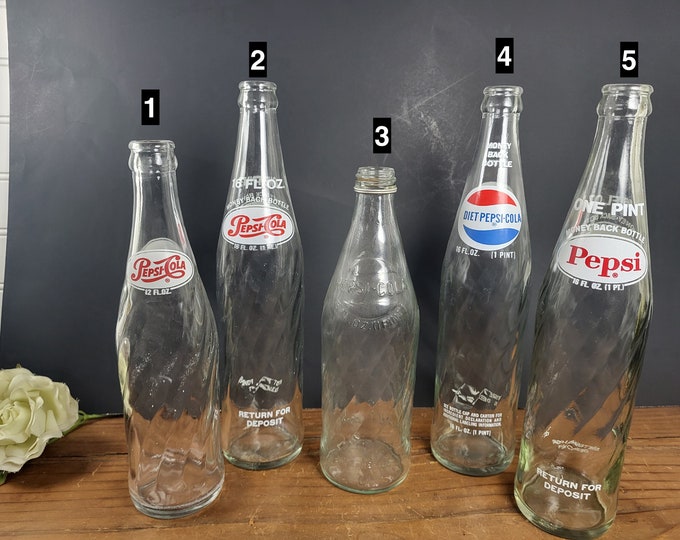 Lot of 5 Vintage Pepsi Soda Glass Bottles