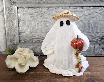 Primitive Handmade Cheesecloth Fall Ghost | Old Fashioned Cottagecore Halloween Decor