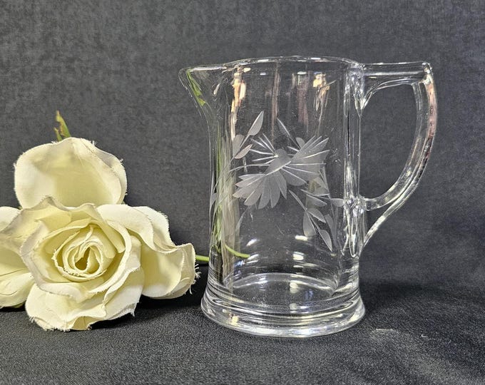 Vintage Elegant Glass Creamer with wheel cut daisies or Black-eyed Susans