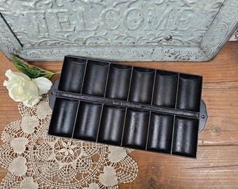 Antique Wood Bishop Co. Cast Iron French Roll Gem Pan #9