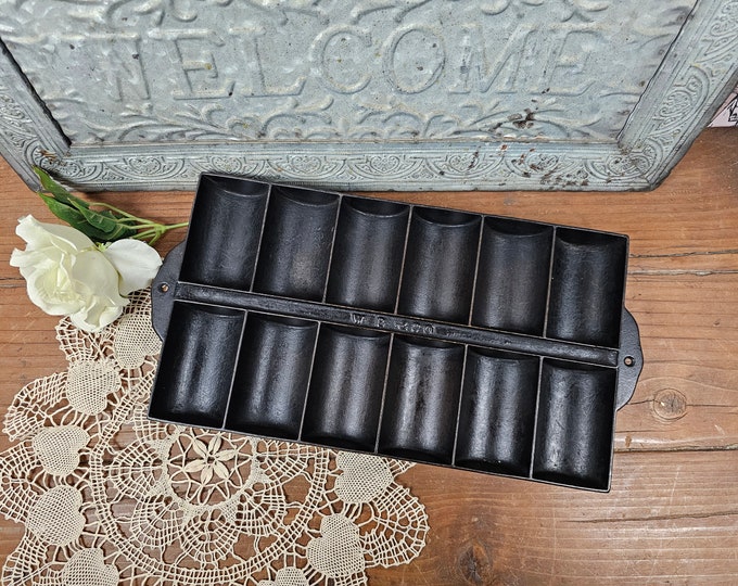 Antique Wood Bishop Co. Cast Iron French Roll Gem Pan #9