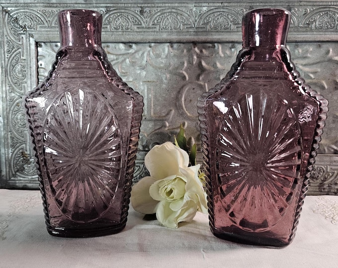 Vintage Dark Amethyst Reproduction of Pint GVIII-2 Starburst Historical Flask - 2 Available