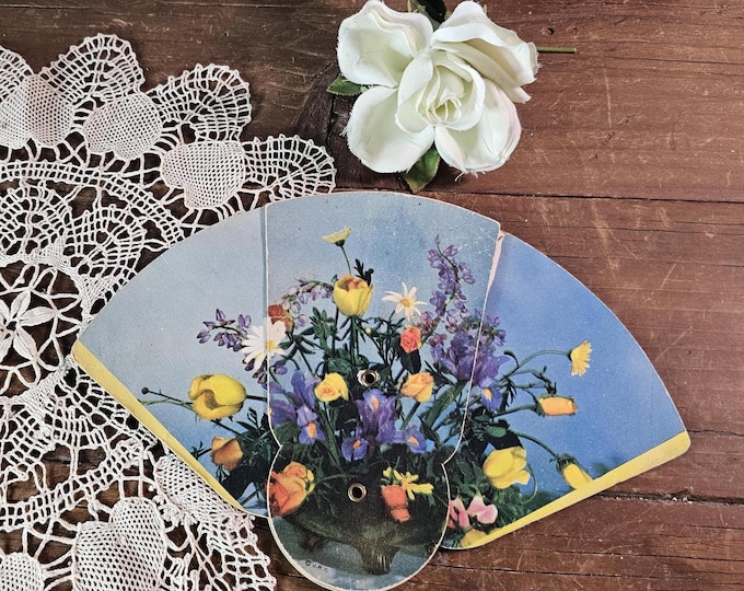 1940s Tri-fold Advertising Fan Featuring Spring Flowers