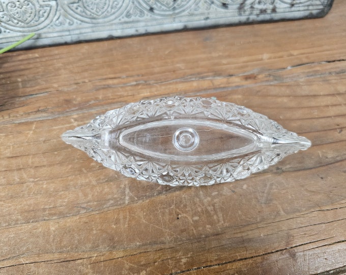 Daisy and Button Clear Glass Canoe Candleholder by Smith Glass