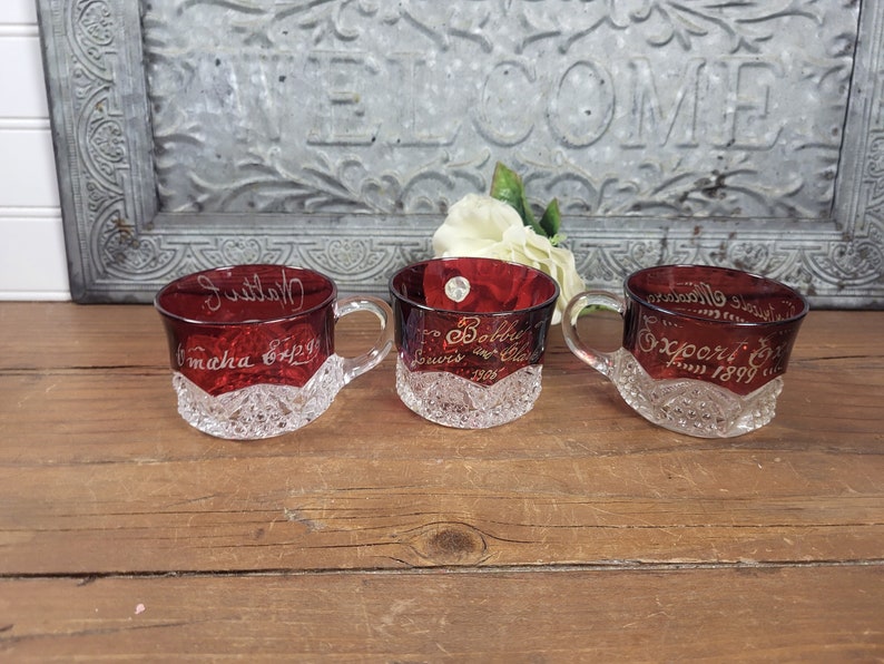 3 Cups EAPG Souvenir Glass Ruby Flash Ruby Stain 1898-1905 - Etsy
