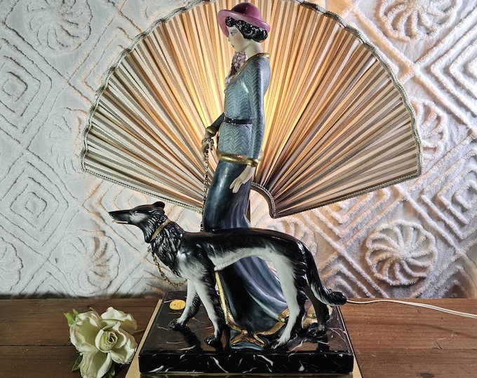 Edoardo Tasco 18" Lady with Dog Living Sculpture | Signed Limited Edition | Capodimonte Region Italy