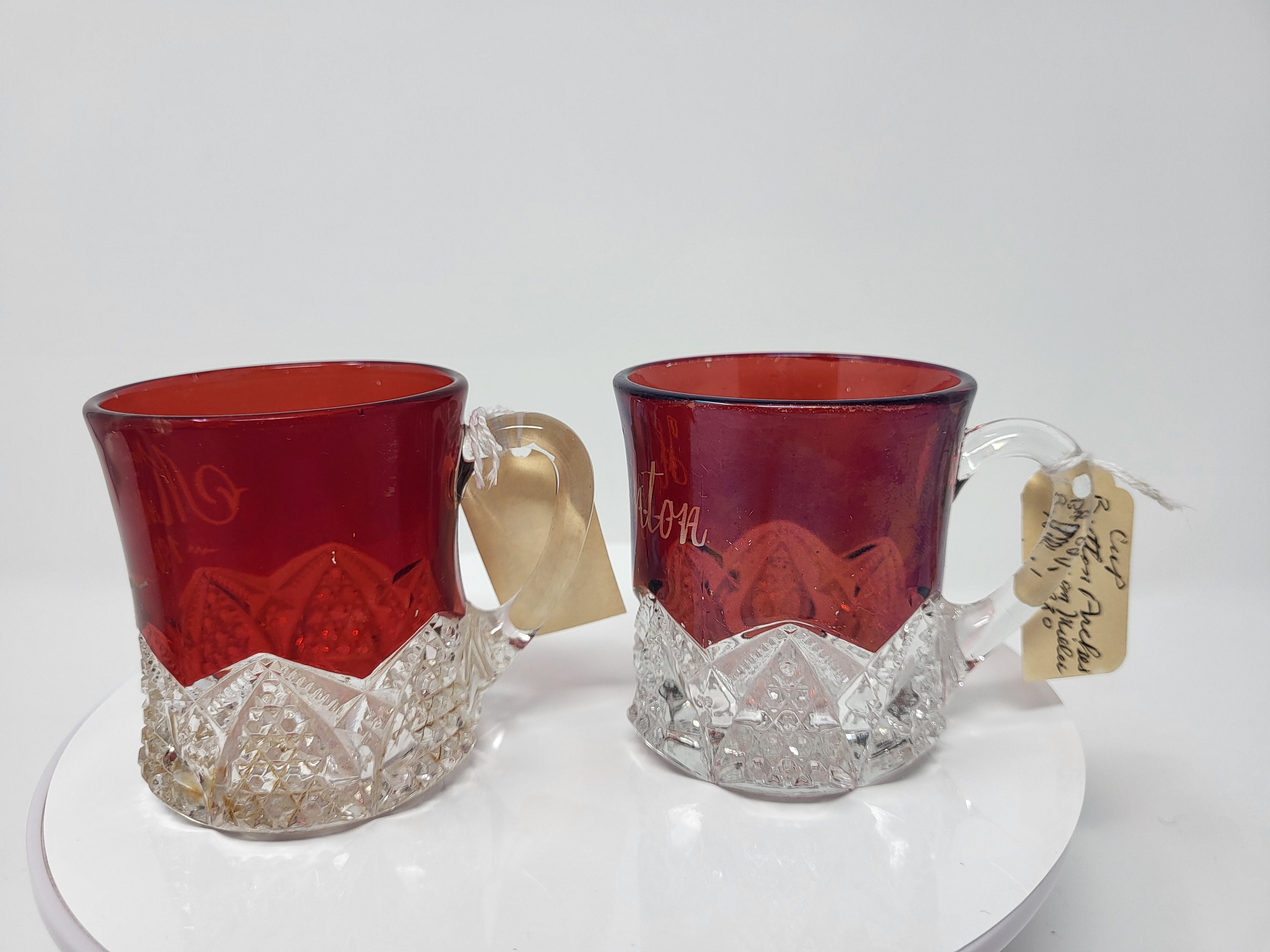 2 Cups EAPG Souvenir Glass Ruby Flash Ruby Stain Duncan Miller - Etsy