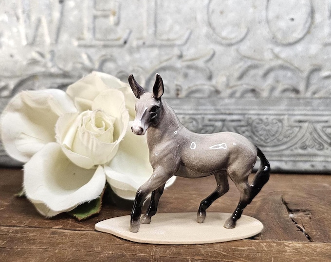 Vintage 1990s Retired Hagen Renaker Hand Painted Gray Mini Mule | Collectible Animal Miniatures