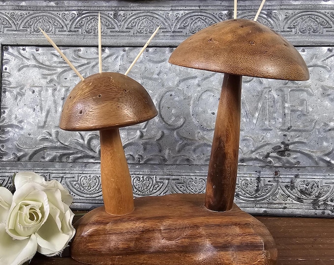 MCM Dolphin Genuine Monkey Pod Wood Mushroom Hors Doeuvres Tree