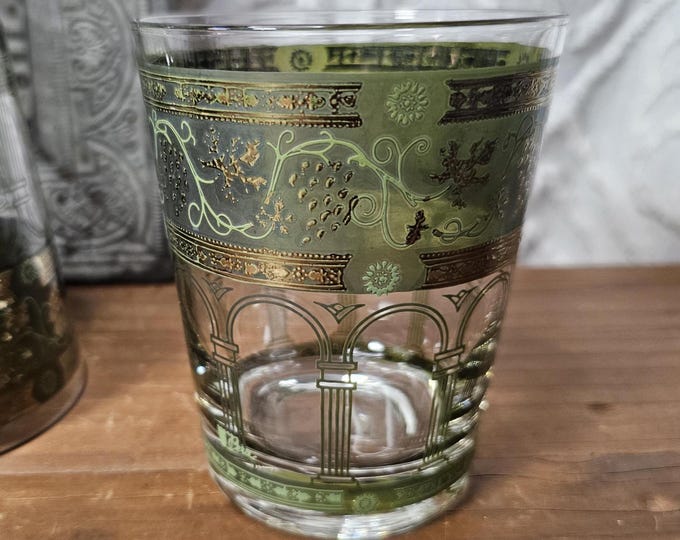 MCM Golden Grapes Green Tumblers by Cera Glass Co., 22K Gold | Sold Individually