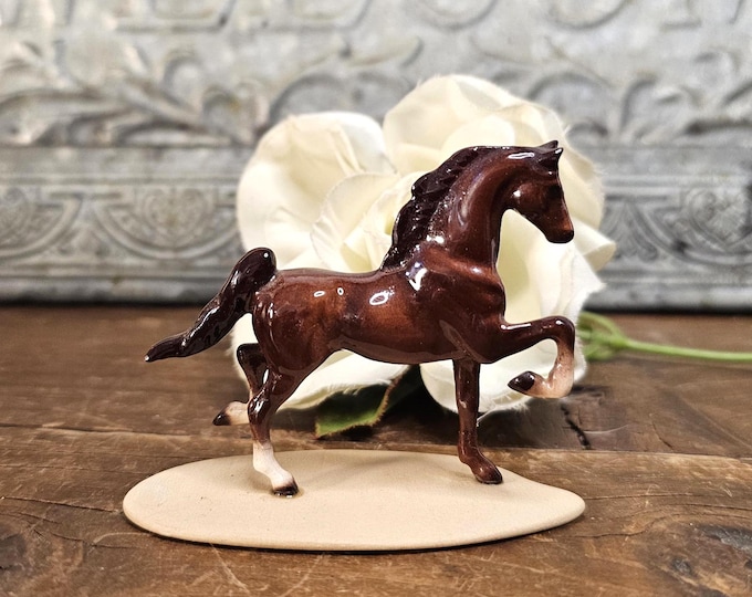 Vintage Hagen Renaker Hand Painted Postage Stamp Mini Saddlebred Horse - Repaired | Collectible Animal Miniatures