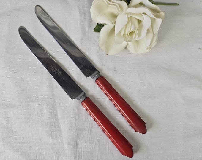 Robinson Knife Co. Bakelite Butter Knives - Set of 2 - Red Handles