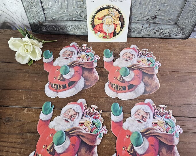 Retro 1980s Classic Santa Claus Sticker and Die-Cut Decorations Set
