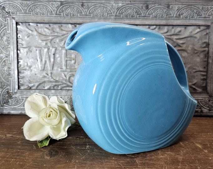 Vintage Large Fiesta Ware Turquoise (Older) Disk Water Pitcher by Homer Laughlin