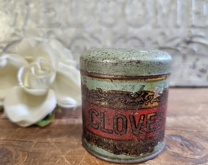 Antique Lithographed Metal Cloves Spice Tin