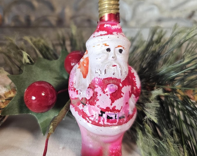 1910s-1950s Santa Figural Glass Christmas Light Bulb - Untested