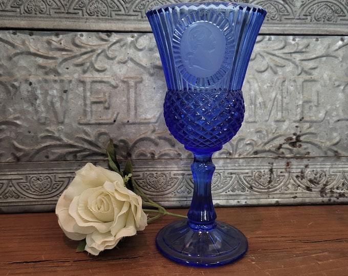 1976 Avon Fostoria Blue Collectible Goblet with George Washington