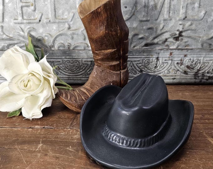 Vintage Van Briggle Cowboy Hat in Black Matte Glaze