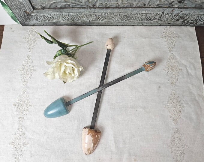 Vintage Shoe Stretcher Set: Shabby Chic Decor, Robin's Egg Blue & Pale Pink