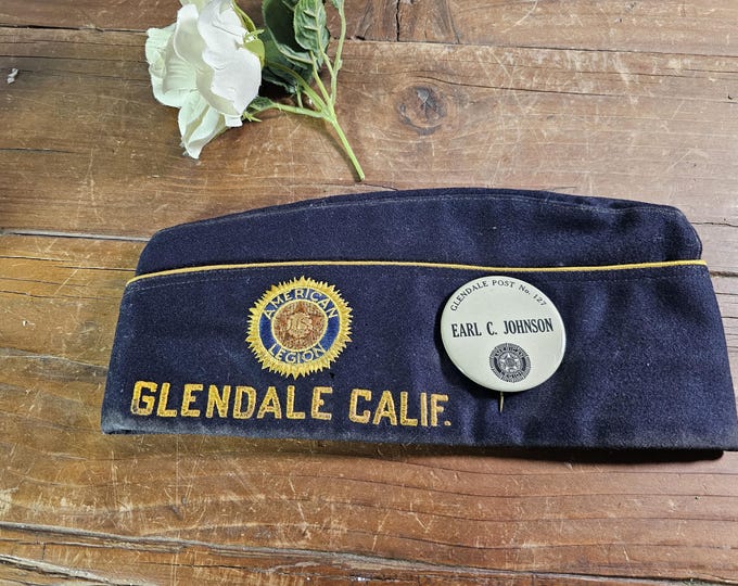 Vintage Wool American Legion Hat with Pins - Glendale Calif Post 127: WWII Veteran