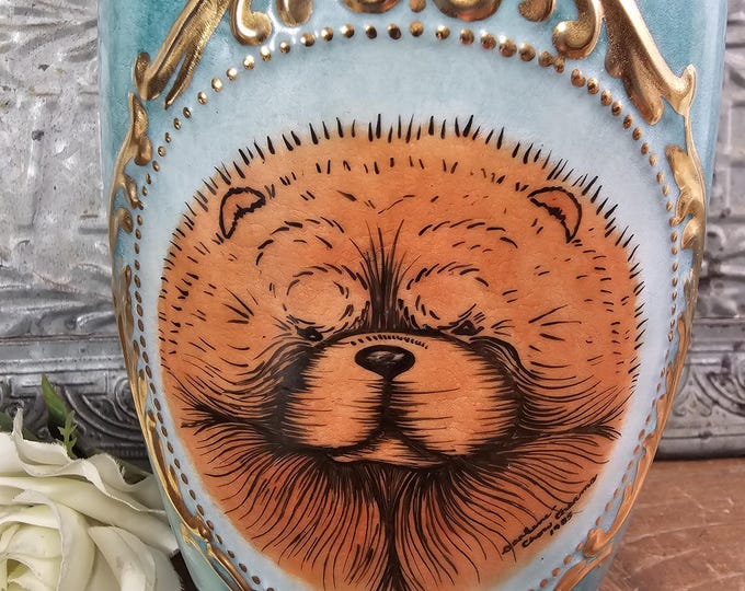 1980s Chow-Chow Turquoise and Gold Vase by Chow Charms