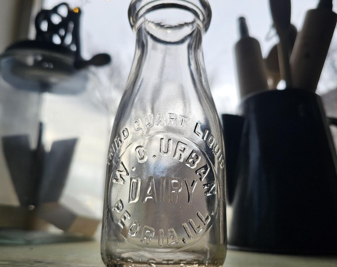 1942 One Third Quart W.O. Urban Dairy Milk Bottle, Peoria, ILL.