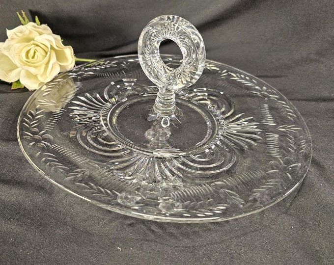 1930s Elegant Glass: Largo Clear Handled Cake Plate by Paden City